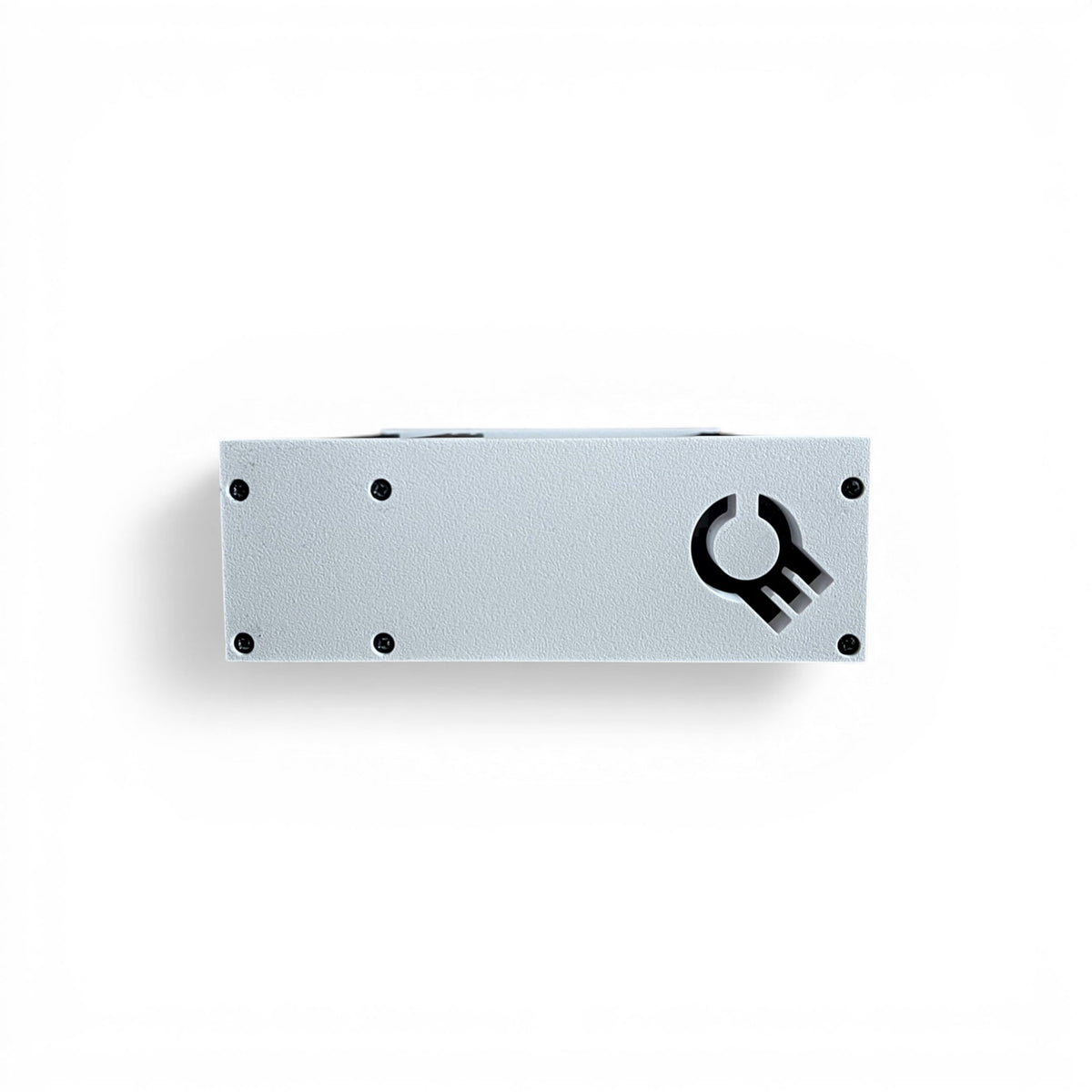 3D printed 42HP 4U Eurorack modular synthesizer case by Cold Earth Industries, shown side view alt with black body and white side panels on a white background – custom desktop skiff enclosure.