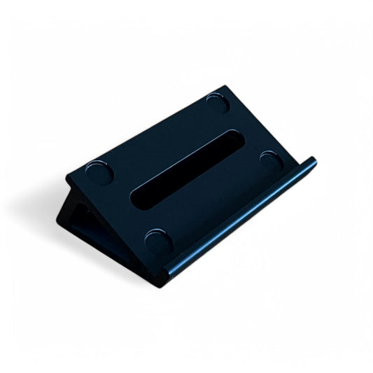 3D printed Behringer MicroAmp HA400 Headphone Amplifier stand by Cold Earth Industries, shown in black on a white background – custom desktop stands.