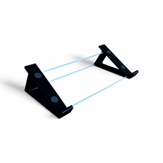 3D printed DSI / Sequential OB6 Desktop Synth stand by Cold Earth Industries, shown in black on a white background – custom desktop stands.