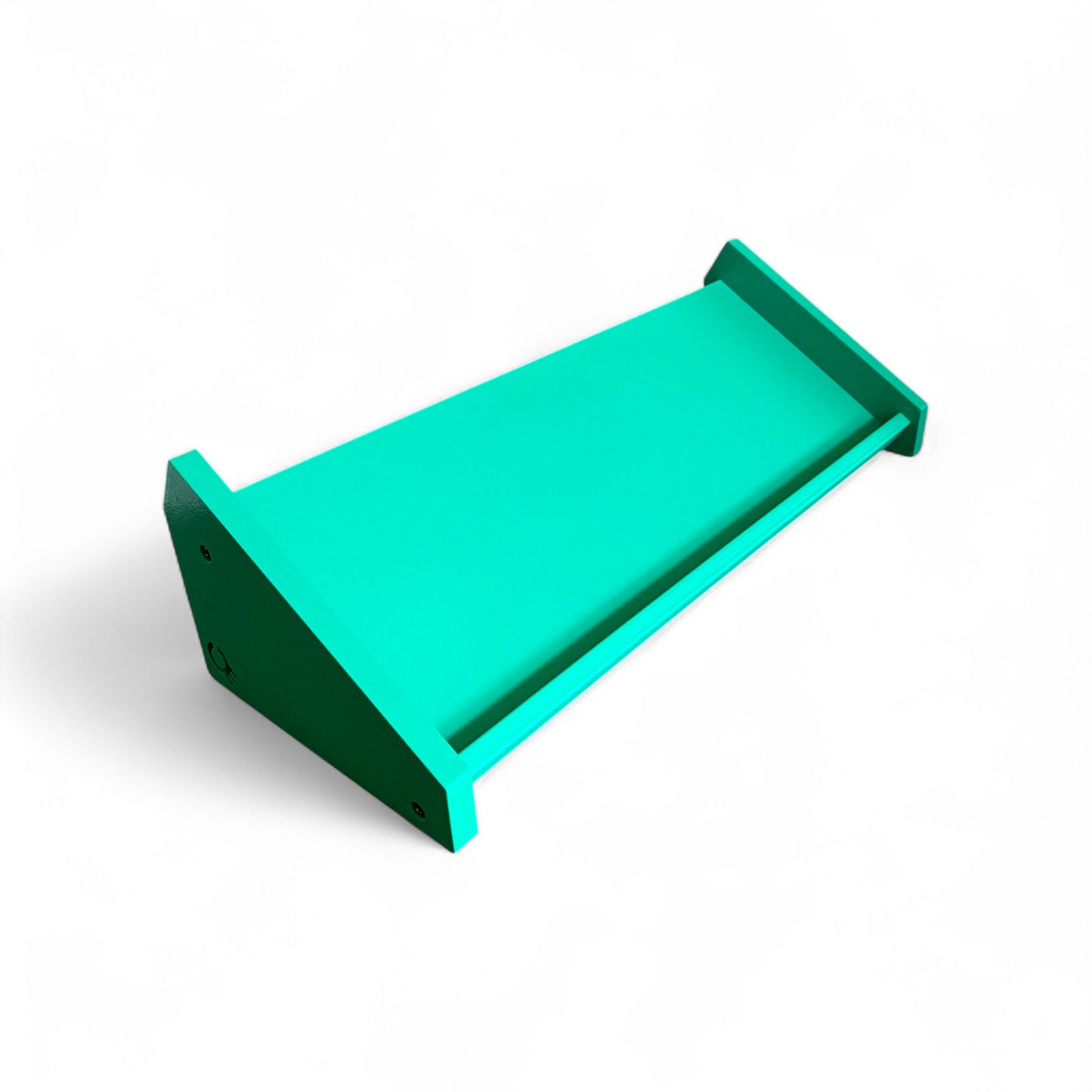 3D printed Desktop Pedalboard 400mm x 150mm 30 Degree Guitar Pedal & Synth Stand stand by Cold Earth Industries, shown in green on a white background – custom desktop stands.