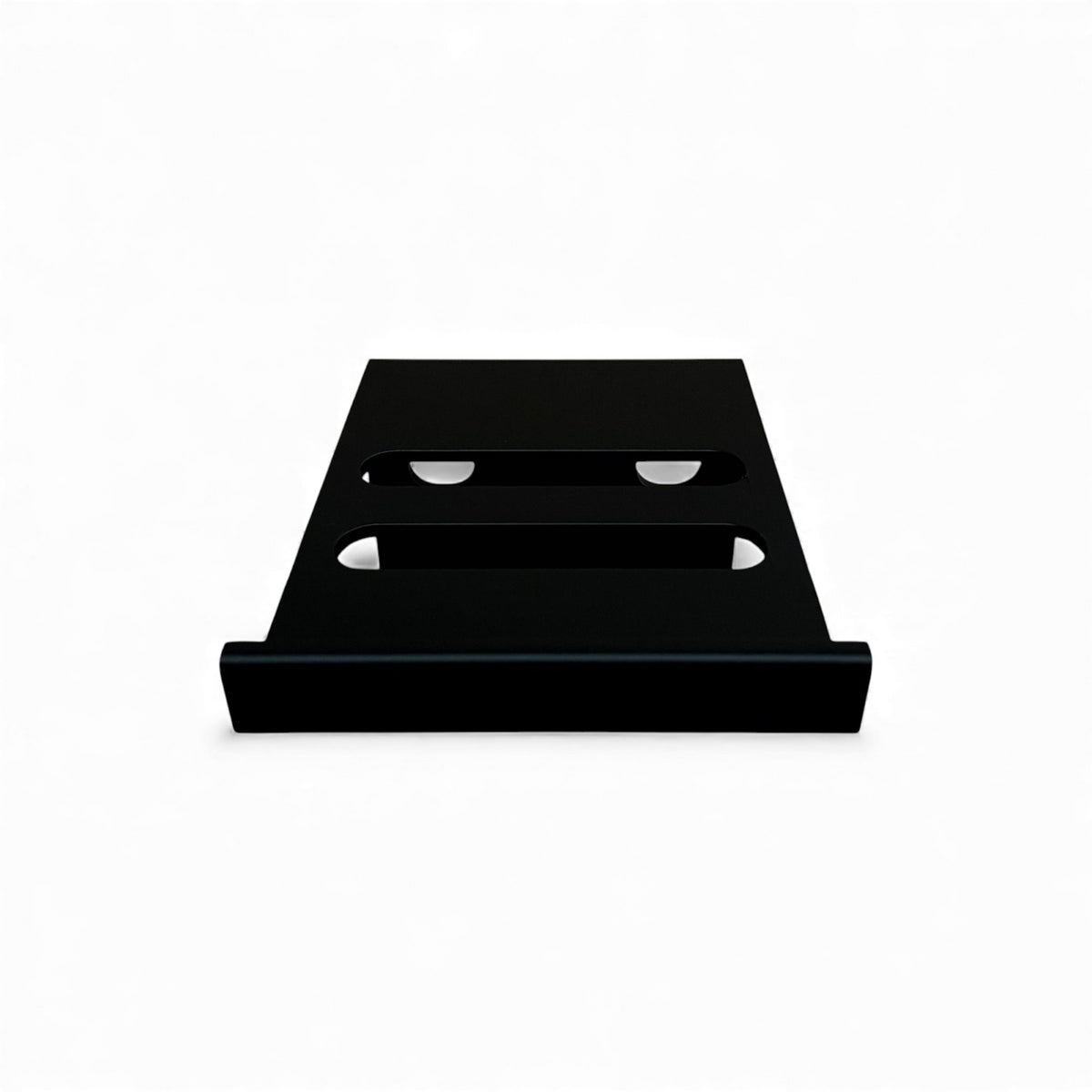 3D printed ElectroHarmonix Big Muff Pi Guitar Pedal 30 Degree stand by Cold Earth Industries, shown front view, in black on a white background