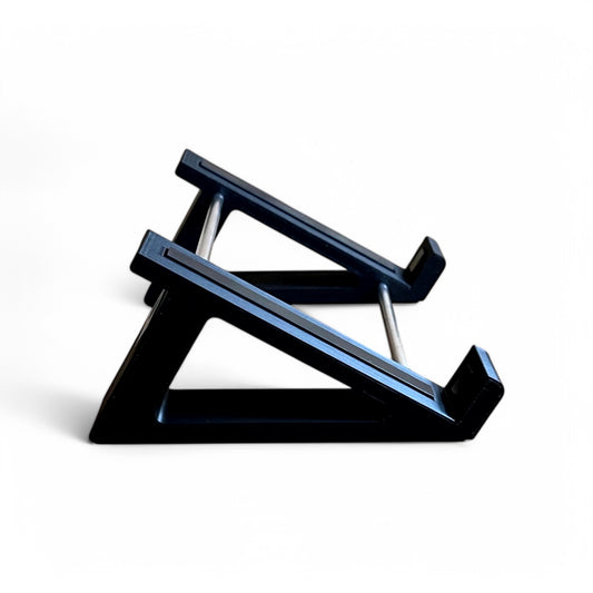 3D printed Eventide Space Guitar Pedal 30 Degree stand by Cold Earth Industries, shown side view in black on a white background – custom desktop stands.