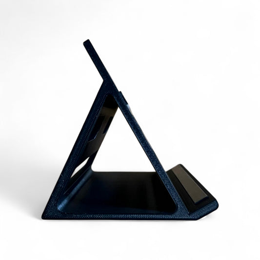 3D printed Guitar Pedal Stand LITE 200MM 60 Degree stand by Cold Earth Industries, shown side view in black on a white background – custom desktop stands.