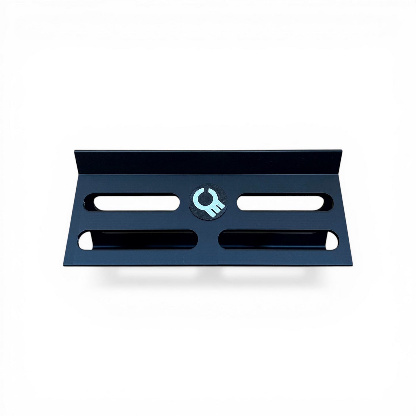 3D printed Cold Earth Industries Guitar Pedal Desktop Stand LITE 300MM Guitar Pedal 60 Degree stand by Cold Earth Industries, shown back view, in black, on a white background – custom desktop stands.