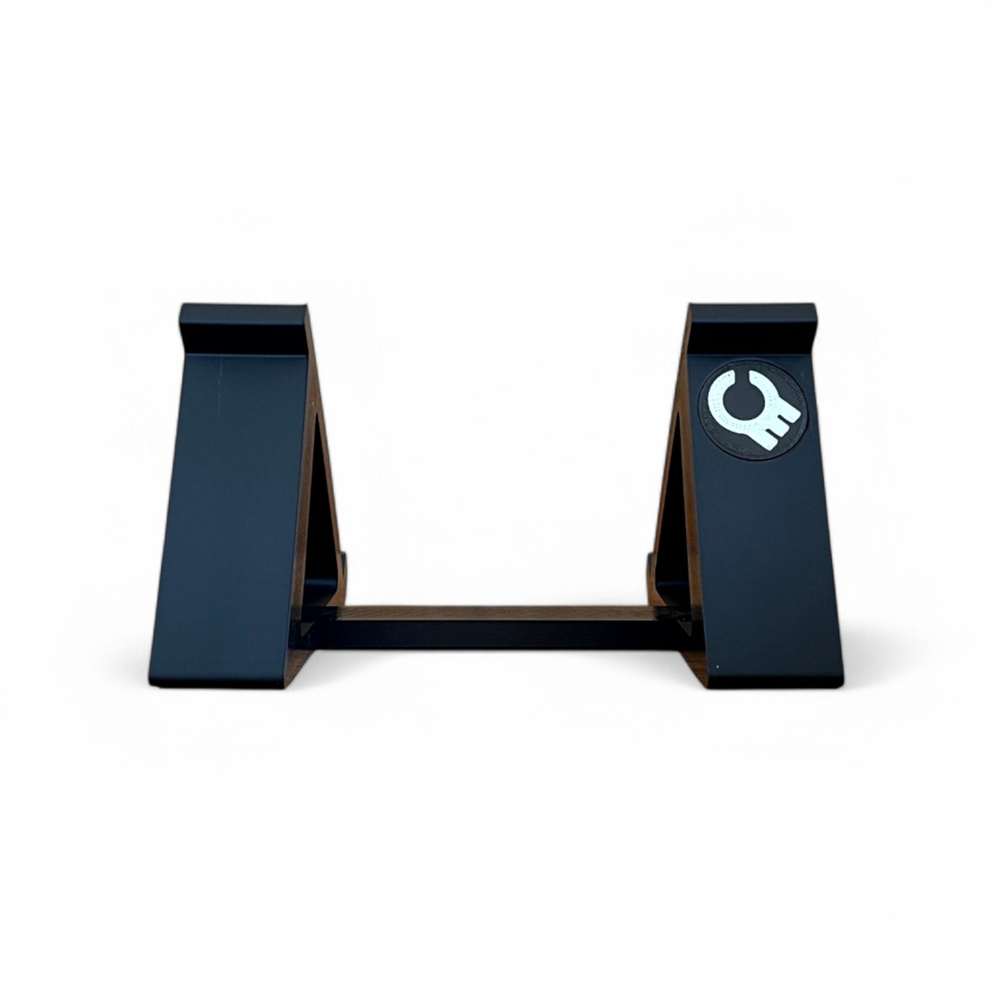 3D printed Cold Earth Industries Small Synth stand by Cold Earth Industries, 45 degree angle back view, shown in black on a white background – custom desktop stands.
