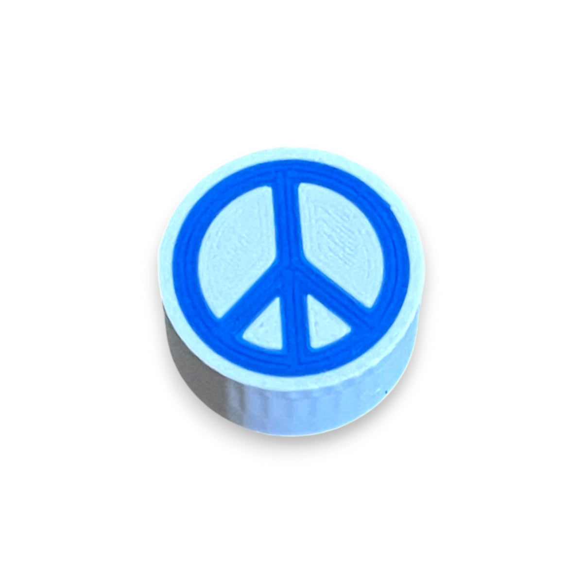 Blue Footswitch Topper for 8.5mm / 10mm / 11mm Foot Switch. 3D printed Blue Peace Design by Cold Earth Industries, shown on a white background.
