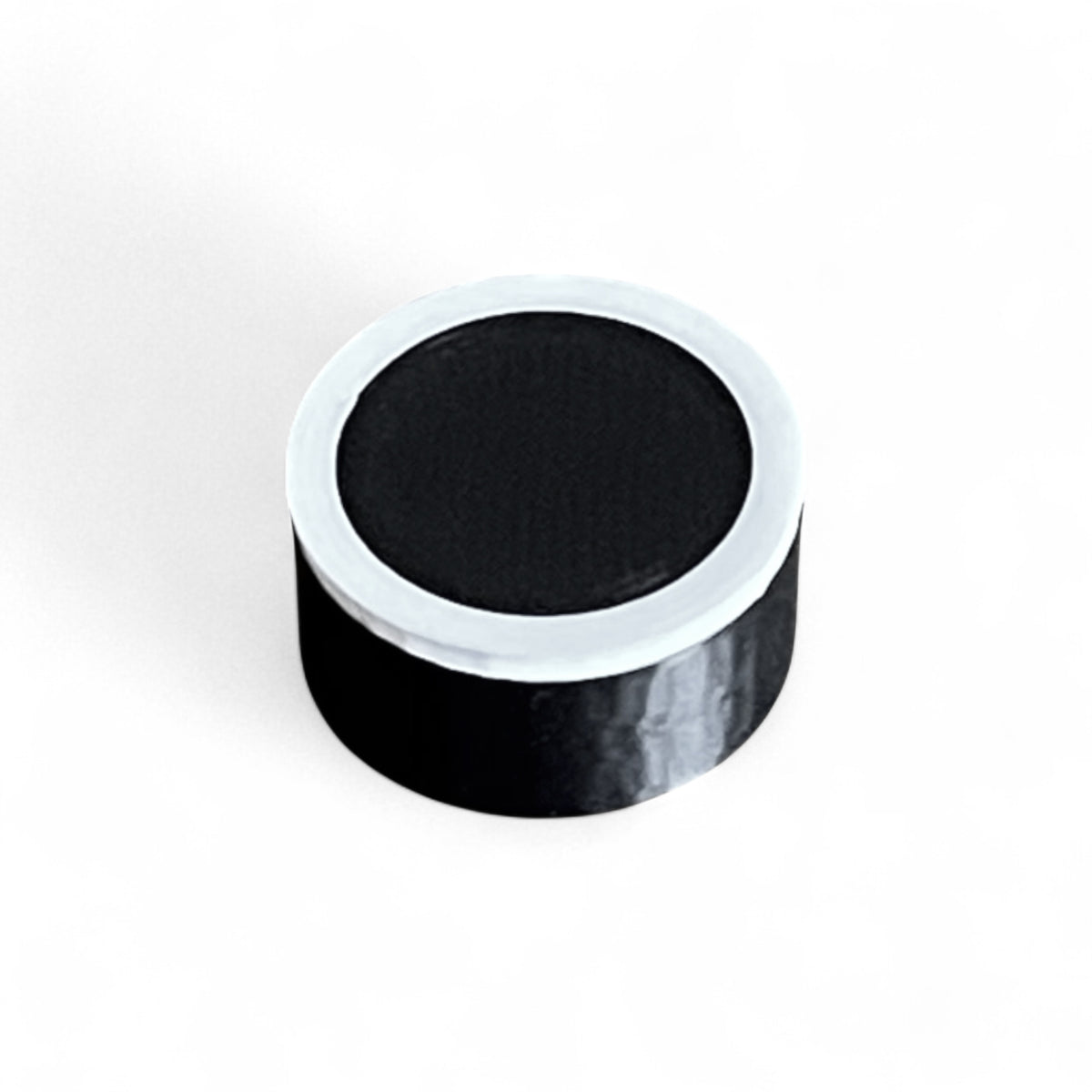 Guitar Pedal Footswitch Topper for 10MM Foot Switch. 3D printed Black Base and White Ring Design by Cold Earth Industries, shown on a white background.