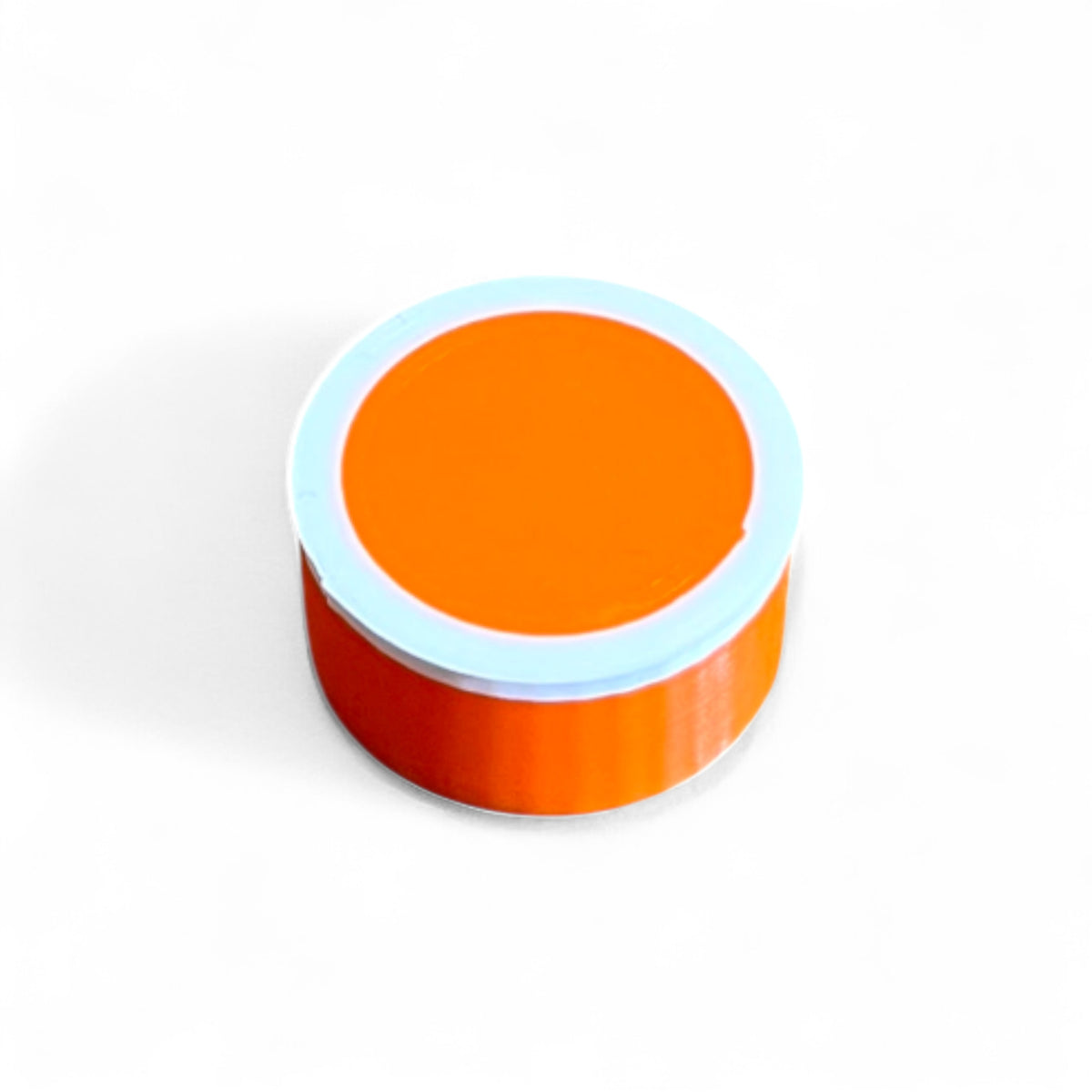 Guitar Pedal Footswitch Topper for 11MM Foot Switch. 3D printed Orange Base and White Ring Design by Cold Earth Industries, shown on a white background.