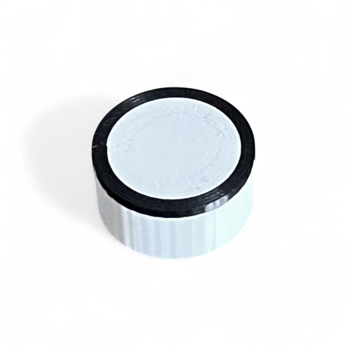 Guitar Pedal Footswitch Topper for 11MM Foot Switch. 3D printed White Base and Black Ring Design by Cold Earth Industries, shown on a white background.