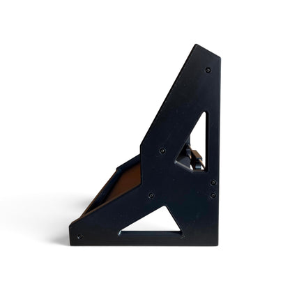 3D printed 2-Tier Guitar Pedal / Synthesizer Desktop Stand | 30 / 60 Degrees | 400mm Width stand by Cold Earth Industries, shown side view, in black on a white background – custom desktop stands.