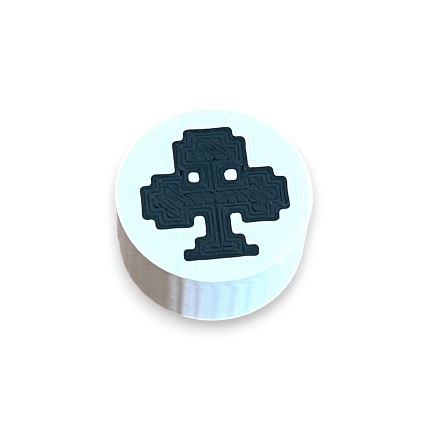 Club Guitar Pedal Footswitch Toppers for 8.5mm / 10mm / 11mm Foot Switches. 3D printed by Cold Earth Industries, shown on a white topper with a black club on top, against a white background.