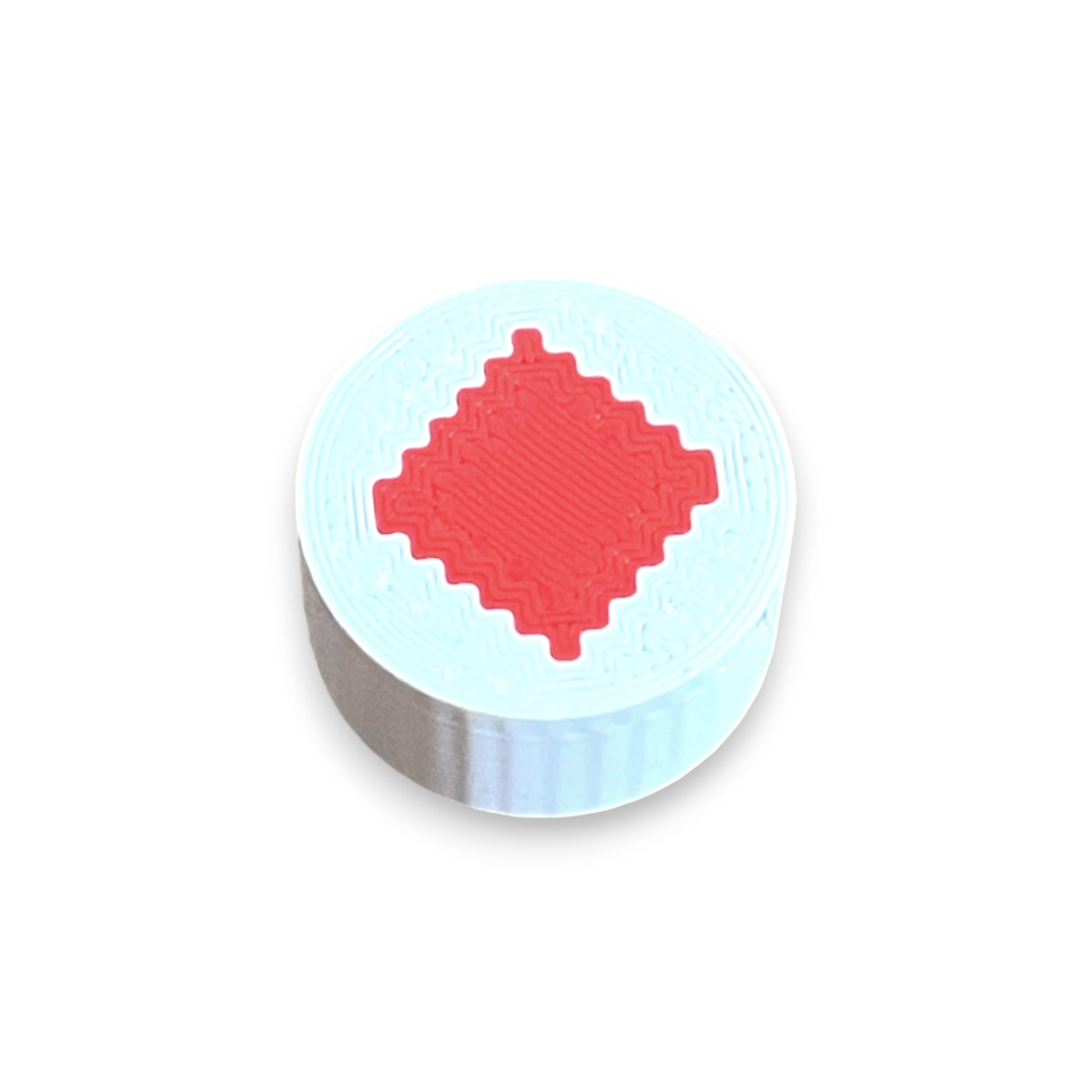 Diamond Guitar Pedal Footswitch Toppers for 8.5mm / 10mm / 11mm Foot Switches. 3D printed by Cold Earth Industries, shown on a white topper with a red diamond on top, against a white background.