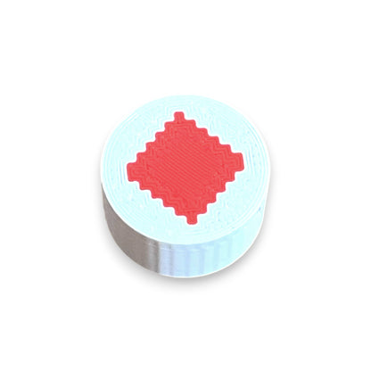 Diamond Guitar Pedal Footswitch Toppers for 8.5mm / 10mm / 11mm Foot Switches. 3D printed by Cold Earth Industries, shown on a white topper with a red diamond on top, against a white background.