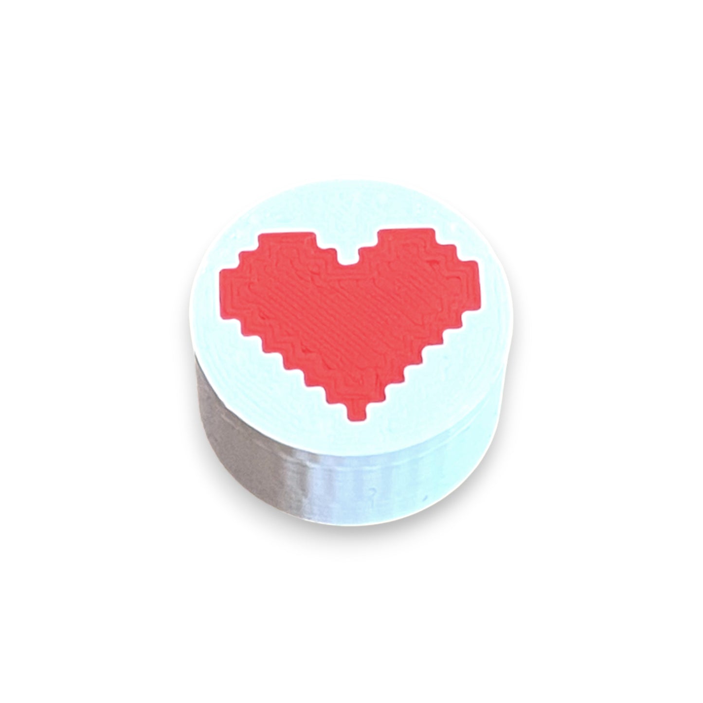 Heart Guitar Pedal Footswitch Toppers for 8.5mm / 10mm / 11mm Foot Switches. 3D printed by Cold Earth Industries, shown on a white topper with a red heart on top, against a white background.