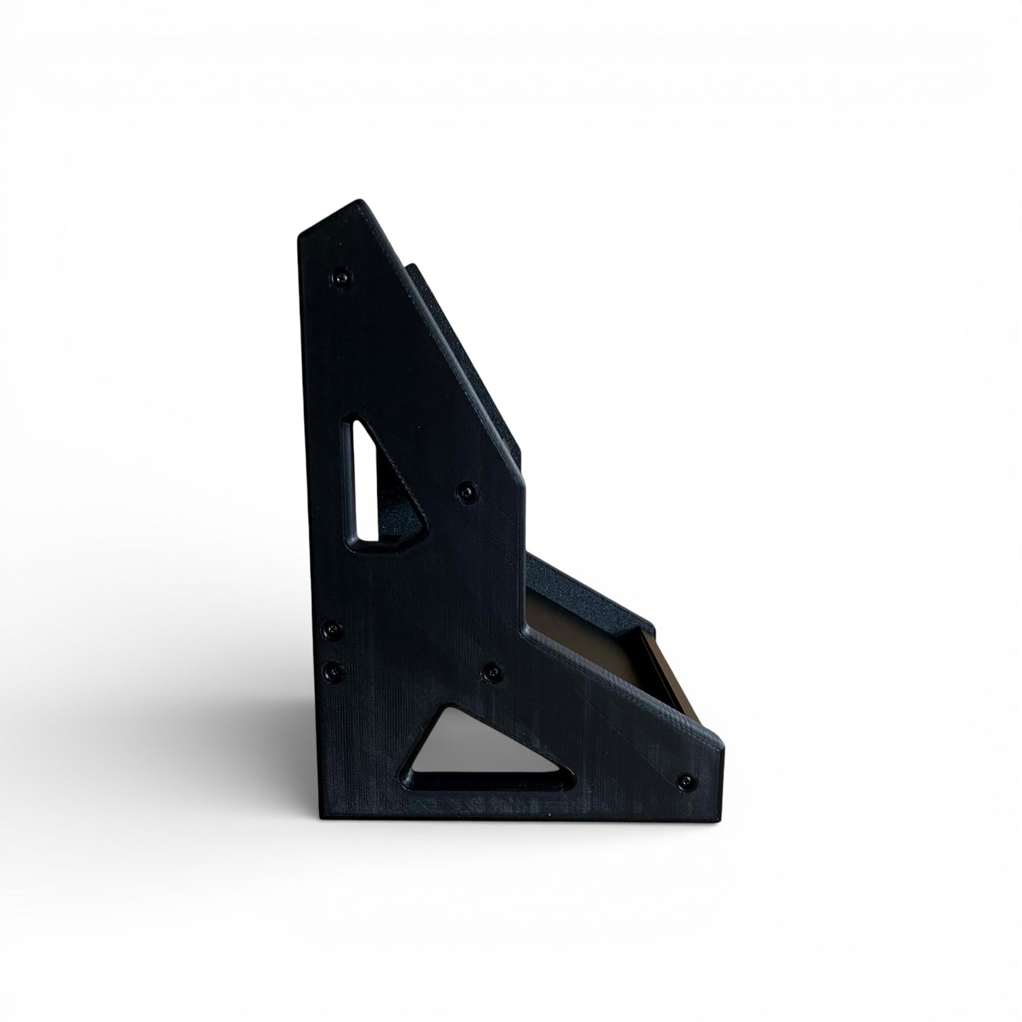 3D printed 2-Tier Korg Volca Roland Aira Behringer Mini | 30 / 60 Degrees | 195mm Width stand by Cold Earth Industries, shown side view, in black, on a white background – custom desktop stands.