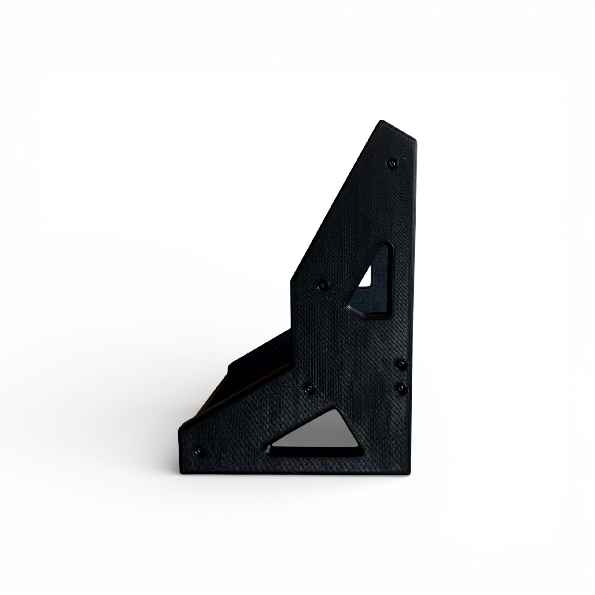3D printed 2-Tier Korg Volca Roland Aira Behringer Mini | 30 / 60 Degrees | 195mm Width stand by Cold Earth Industries, shown opposite side view, in black, on a white background – custom desktop stands.
