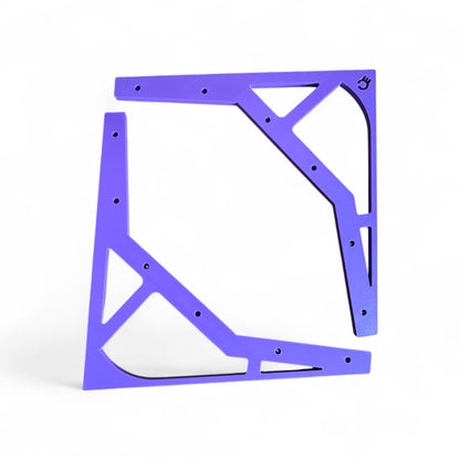3D printed Behringer Crave / Edge / Spice / Grind 3 Tier Side Panels Synth stand by Cold Earth Industries, shown front view in purple on a white background side panels only – custom desktop stands.