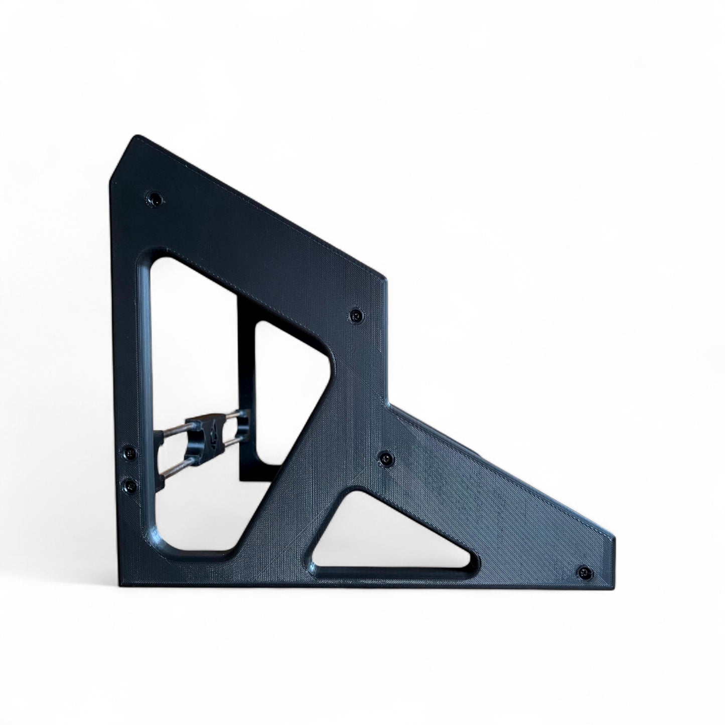 3D printed Guitar Pedal Desktop Stand 2 Tier 400mm width x 150mm hold depth per tier, 30 Degree Pedalboard & Synth Stand stand by Cold Earth Industries, shown side view in white with black sides on a white background shown holding guitar pedals – custom desktop stands.