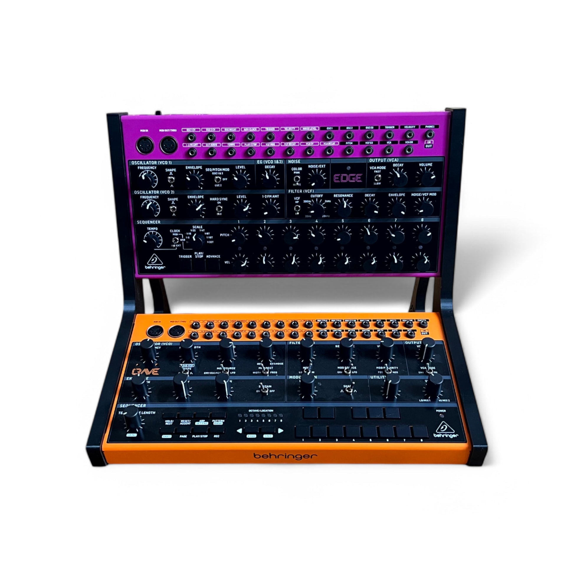 Behringer Crave / Edge / Spice / GRIND 2 Tier Synthesizer Stand | 3D Printed Synthesizer Stand | Cold Earth Industries - 3D printed 2 Tier stand in Black by Cold Earth Industries - Front View