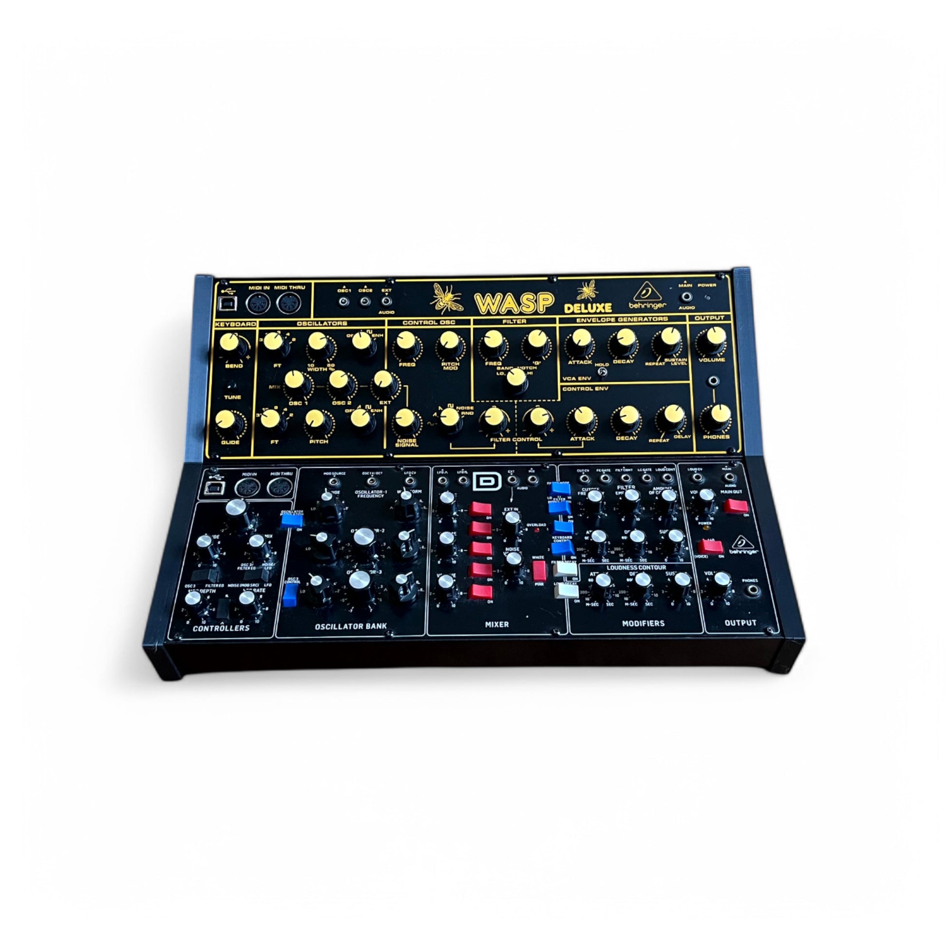 Behringer 2 Tier Synthesizer Stand | 3D Printed Synthesizer Stand | Cold Earth Industries - Custom 3D printed stand in Black - Front View - by Cold Earth Industries - with Wasp and Model D Synthesizers (not included)