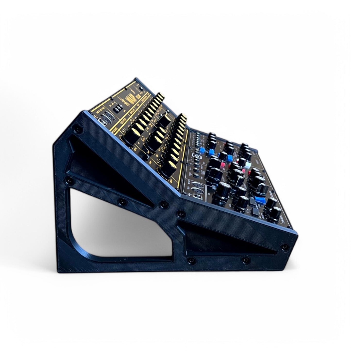 Behringer 2 Tier Synthesizer Stand | 3D Printed Synthesizer Stand | Cold Earth Industries - Custom 3D printed stand in Black - Reverse Side View - by Cold Earth Industries - with Wasp and Model D Synthesizers (not included)
