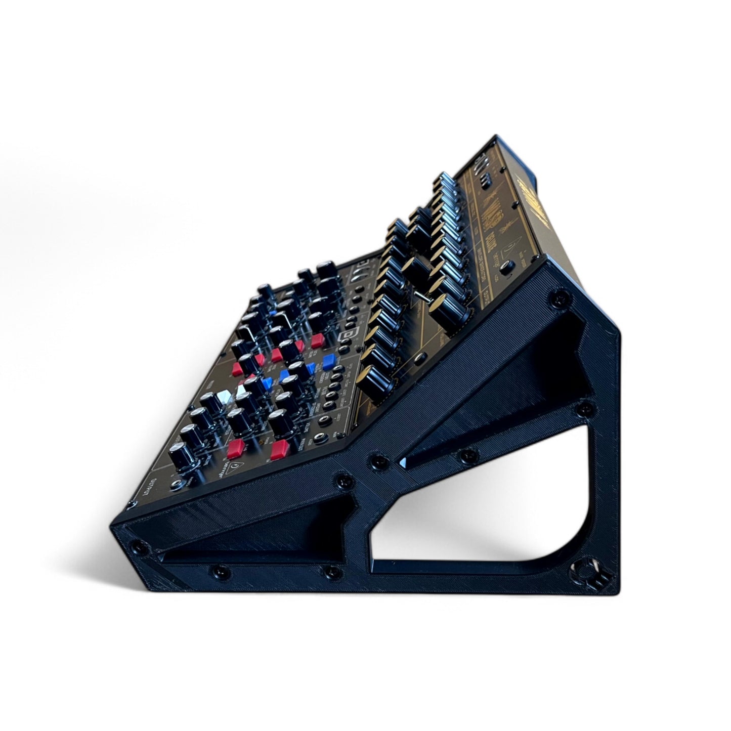 Behringer 2 Tier Synthesizer Stand | 3D Printed Synthesizer Stand | Cold Earth Industries - Custom 3D printed stand in Black - Side View - by Cold Earth Industries - with Wasp and Model D Synthesizers (not included)