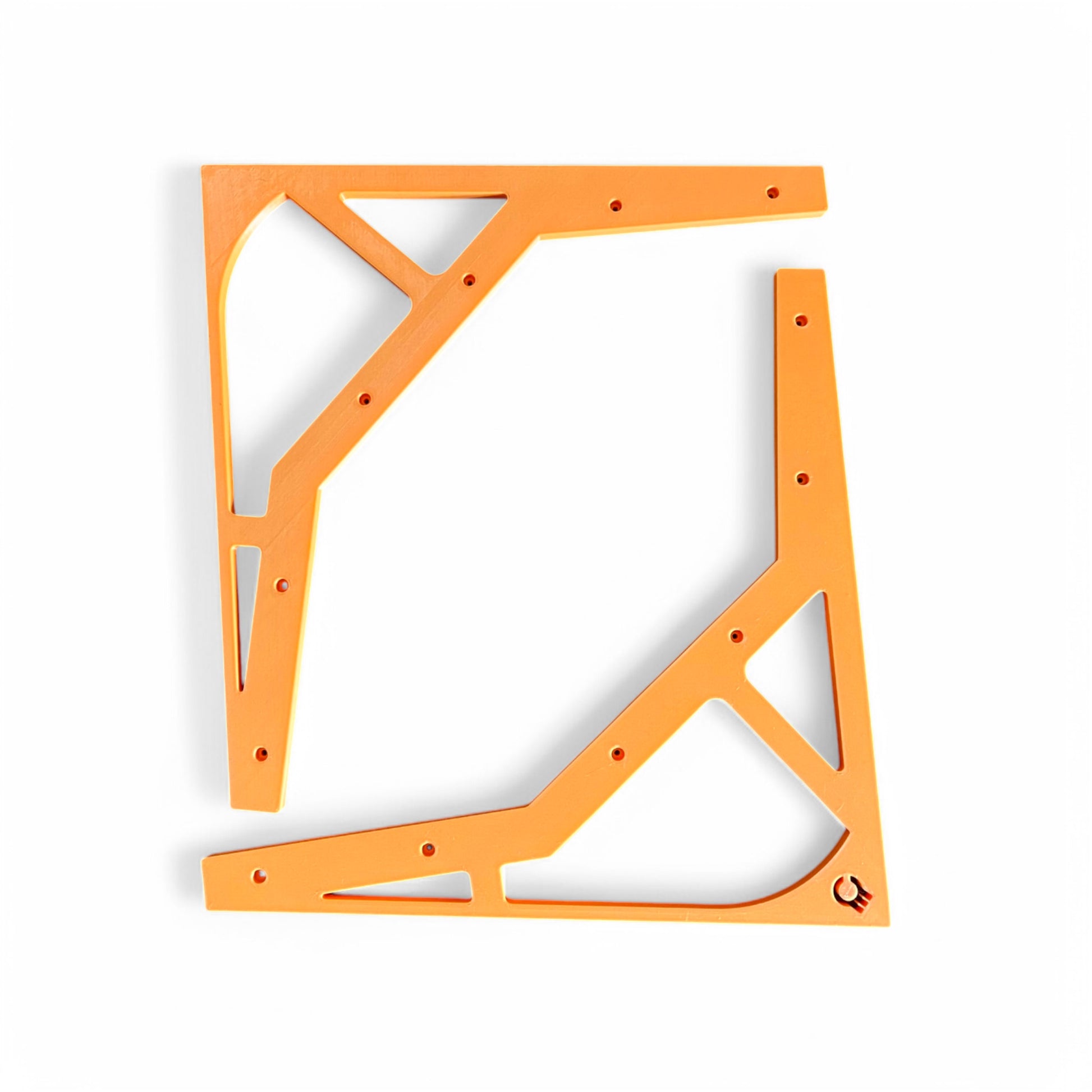 3D printed Behringer Crave / Edge / Spice / Grind 3 Tier Side Panels Synth stand by Cold Earth Industries, shown front view in orange on a white background side panels only – custom desktop stands.