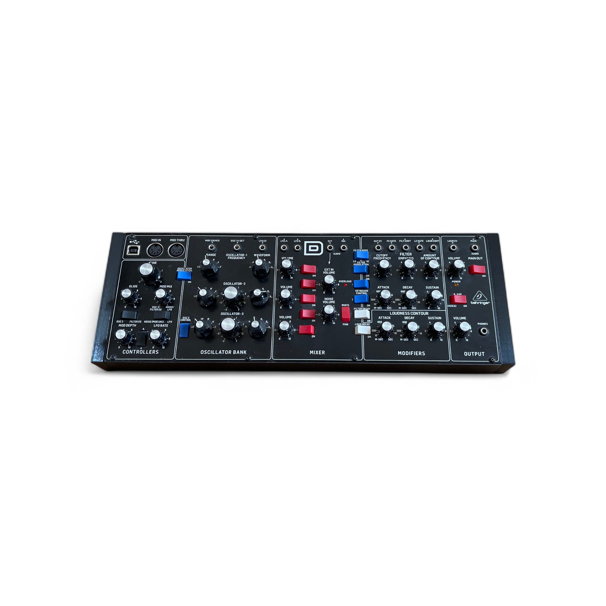 Behringer Module Synthesizer Side Panels | 3D Printed Synthesizer Stand | Cold Earth Industries - 50 Degrees 3D printed Side Panels in Black - Front View - by Cold Earth Industries