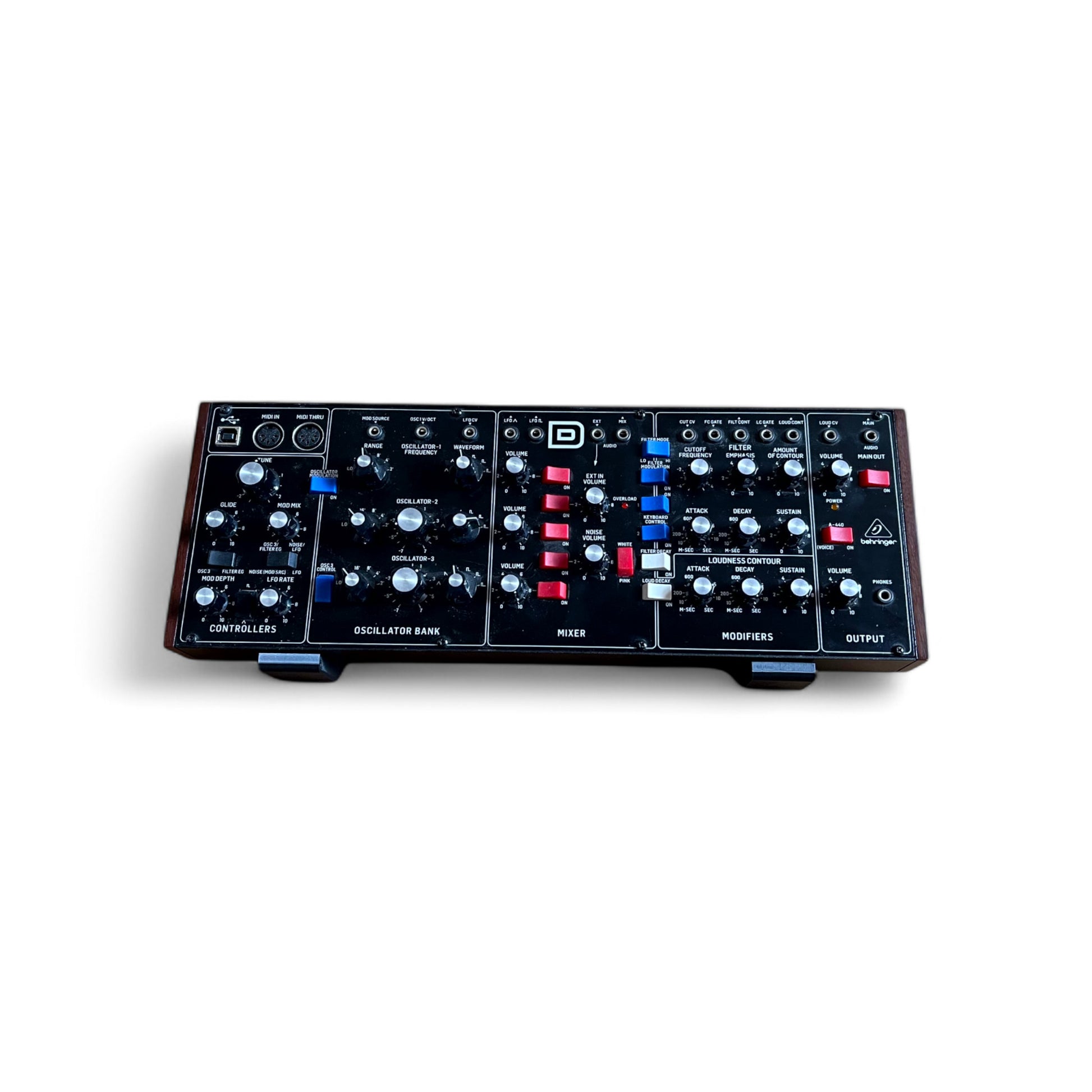 Behringer Module Synthesizer Stand | 3D Printed Synthesizer Stand | Cold Earth Industries - 3D printed stand in Black with Model D - Front View - by Cold Earth Industries