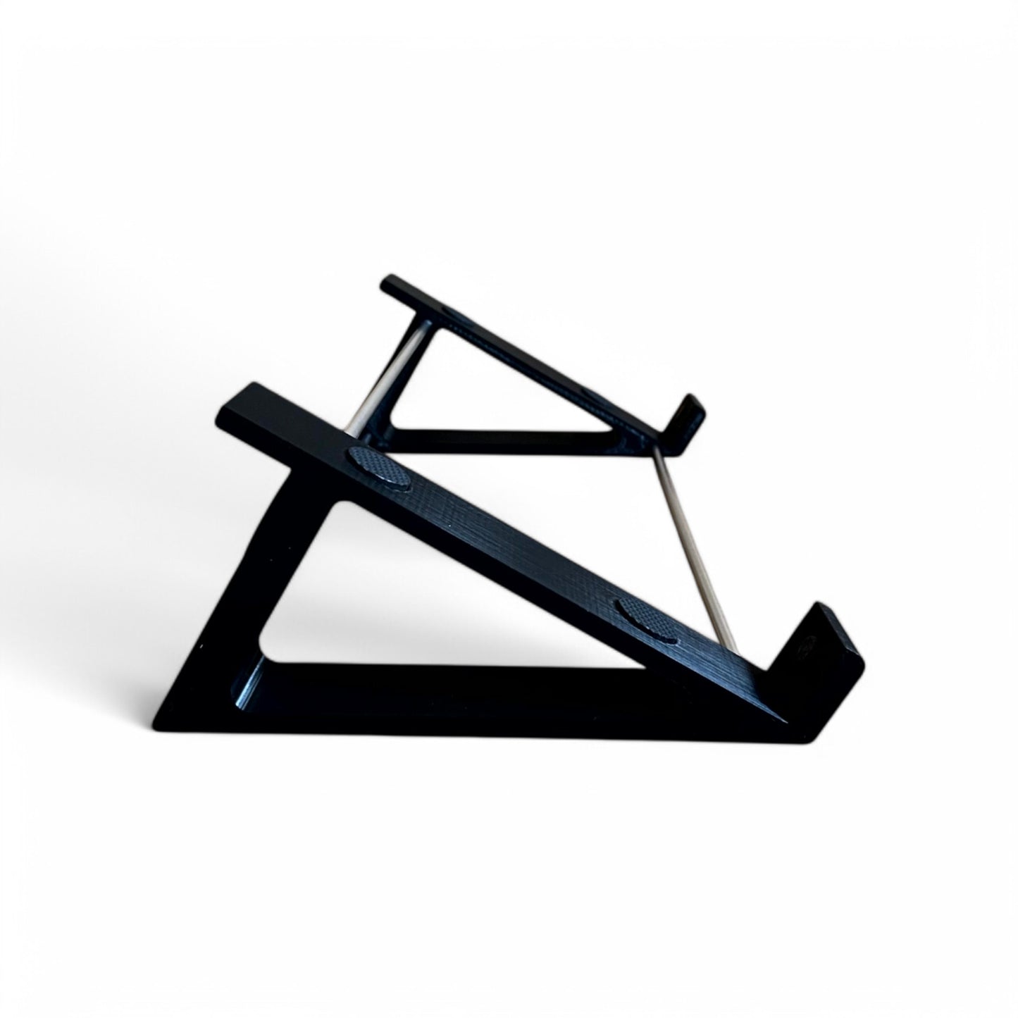 3D printed DSI / Sequential OB6 Desktop Synth stand by Cold Earth Industries, shown side view in black on a white background – custom desktop stands.