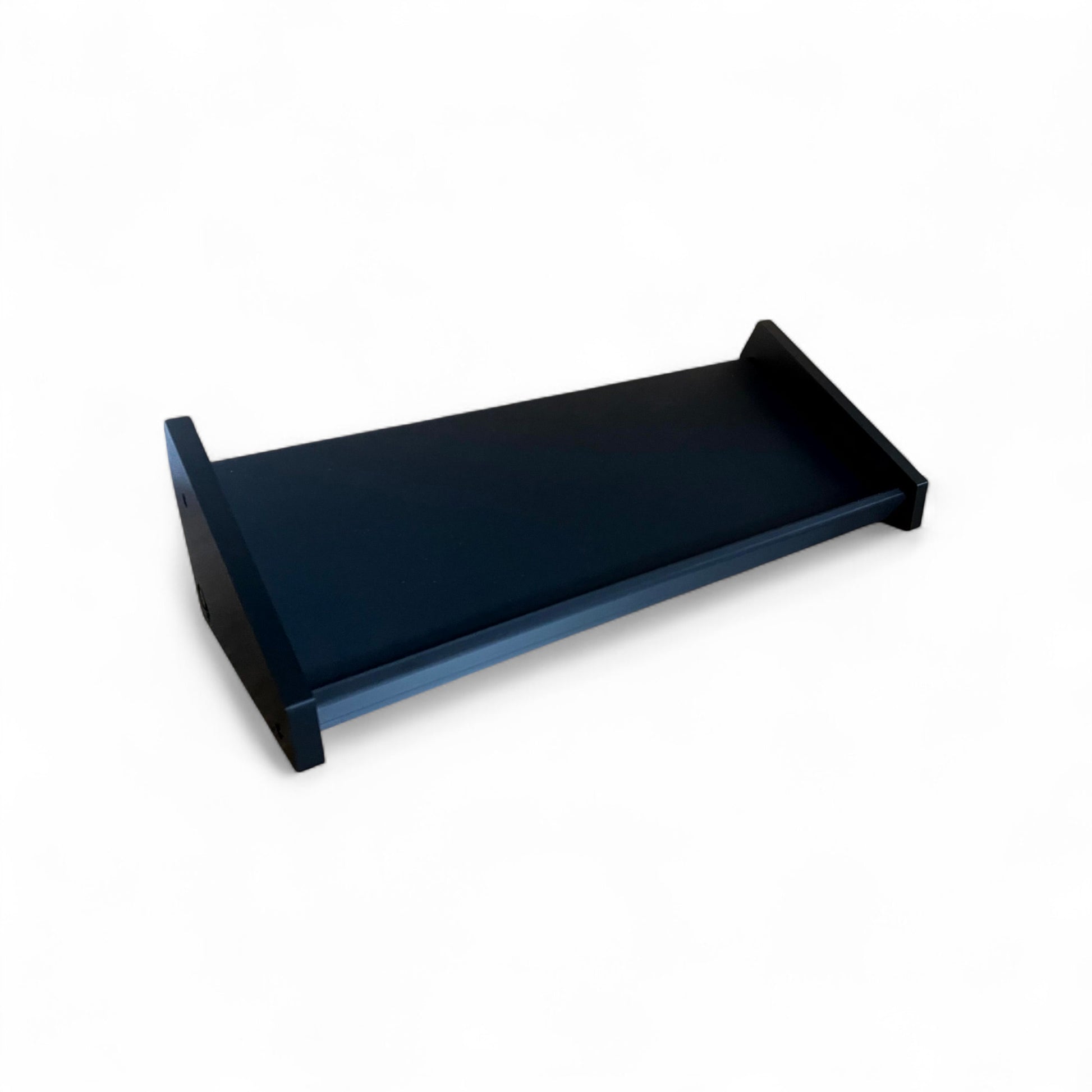 3D printed Desktop Pedalboard 400mm x 150mm 30 Degree Guitar Pedal & Synth Stand stand by Cold Earth Industries, shown in black on a white background – custom desktop stands.