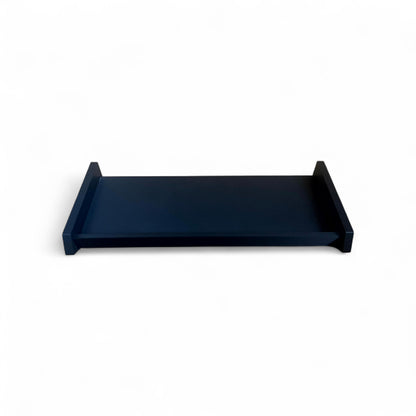 3D printed Desktop Pedalboard 400mm x 150mm 30 Degree Guitar Pedal & Synth Stand stand by Cold Earth Industries, shown from in front, in black, on a white background – custom desktop stands.