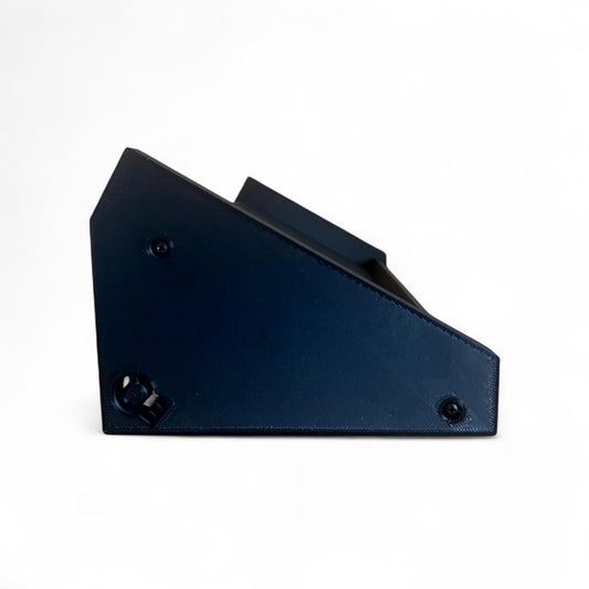 3D printed Desktop Pedalboard 400mm x 150mm 30 Degree Guitar Pedal & Synth Stand stand by Cold Earth Industries, shown from the side with logo, in black, on a white background – custom desktop stands.
