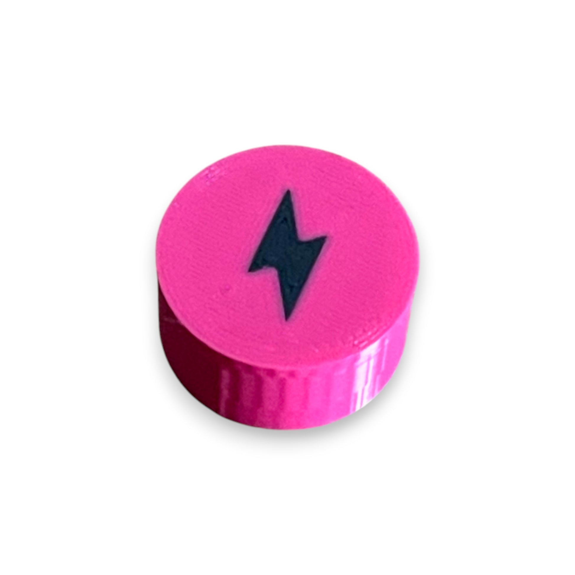 Electric Mistres Guitar Pedal Footswitch Topper for 8.5mm / 10mm / 11mm Foot Switch. 3D printed Electric Design by Cold Earth Industries, shown in magenta with a black bolt icon, on a white background.