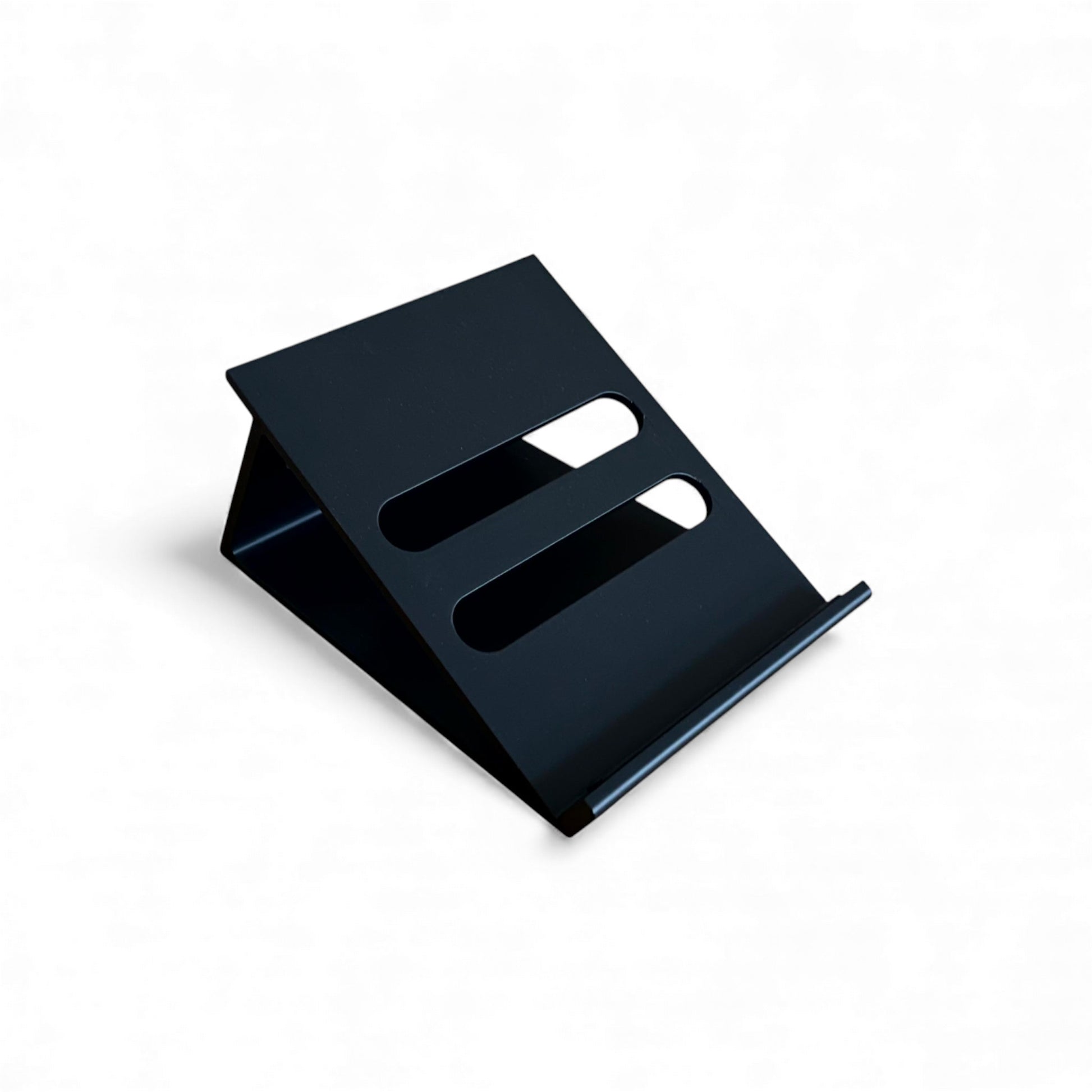 3D printed ElectroHarmonix Big Muff Pi Guitar Pedal 30 Degree stand by Cold Earth Industries, shown in black on a white background – custom desktop stands.