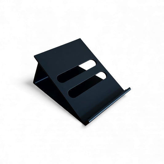 3D printed ElectroHarmonix Big Muff Pi Guitar Pedal 30 Degree stand by Cold Earth Industries, shown in black on a white background – custom desktop stands.