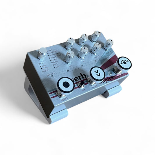 3D printed Empress Reverb / Echosystem Select Scroll & Bypass Guitar Pedals Footswitch Topper by Cold Earth Industries, shown on an Empress Reverb guitar pedal with a white background.