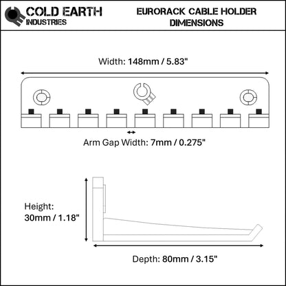 Eurorack Cable Holder Dimensional Diagram on a white background.