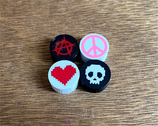 Guitar Pedal Footswitch Topper Mixed 4 Pack - Heart Skull Peace Anarchy Designs