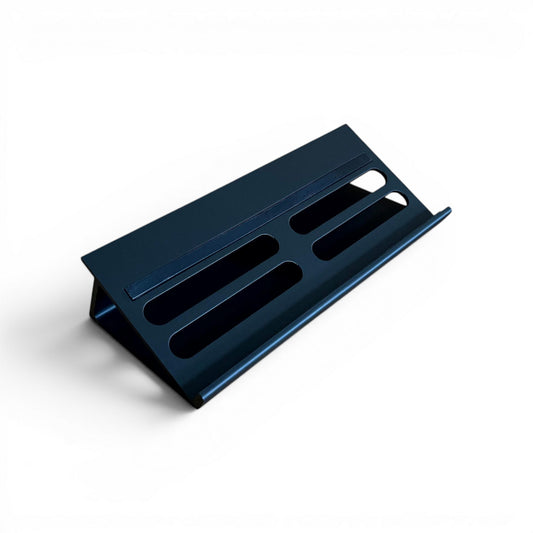 3D printed Cold Earth Industries Guitar Pedal Desktop Stand LITE 300MM Guitar Pedal 30 Degree stand by Cold Earth Industries, shown in black on a white background – custom desktop stands.