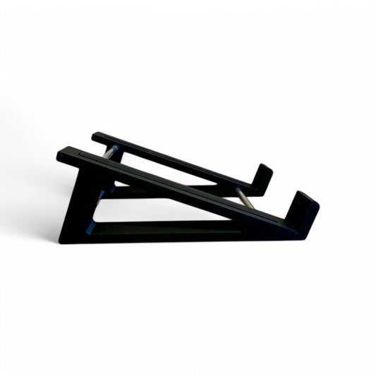 3D printed Elektron Digitone / Digitakt / Syntakt Synth 20 degree stand by Cold Earth Industries, shown side view, in black,  on a white background