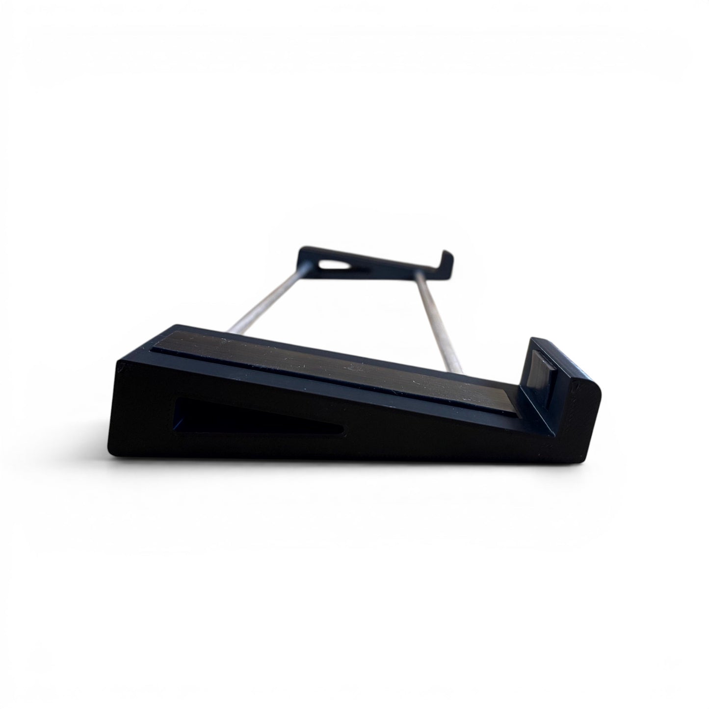 3D printed Melbourne Instruments Roto-Control Motorized Midi Controller 10 degree stand by Cold Earth Industries, shown sideview, in black, on a white background