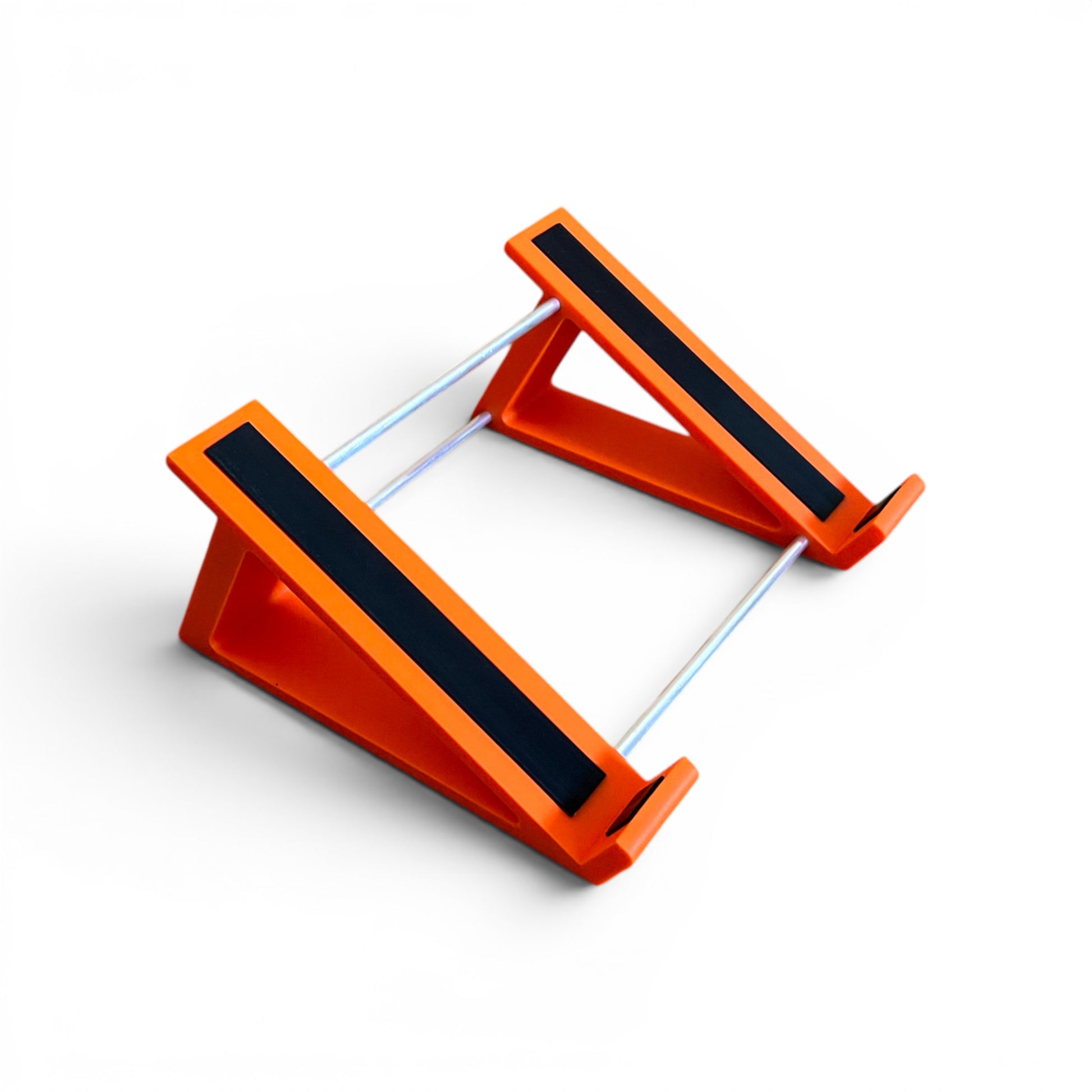 3D printed Neural DSP Quad Cortex Guitar Pedal 30 degree stand by Cold Earth Industries, side view, shown in orange on a white background – custom desktop stands.