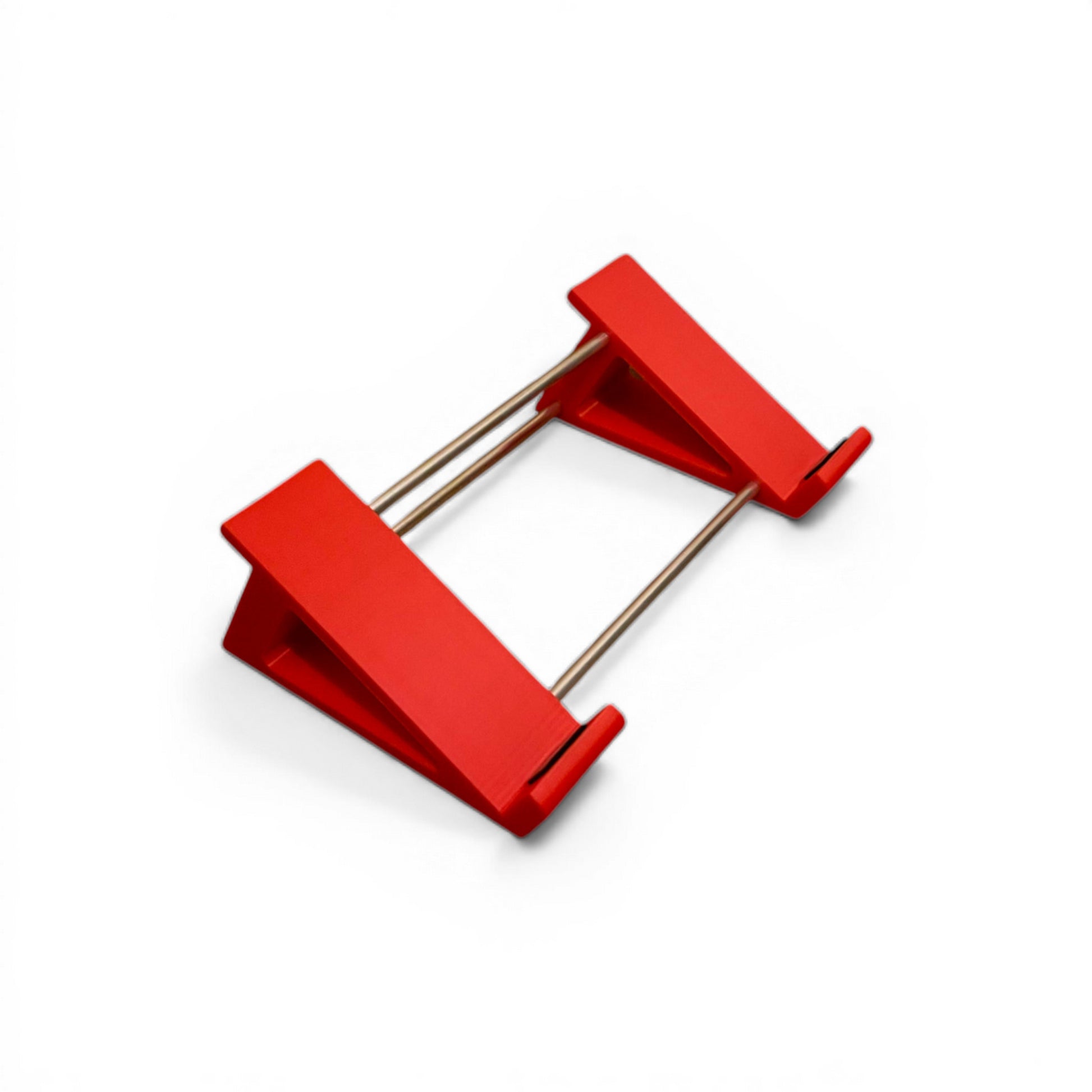3D printed Neural DSP Quad Cortex Mini Guitar Pedal 30 Degree stand by Cold Earth Industries, shown in red on a white background – custom desktop stands.