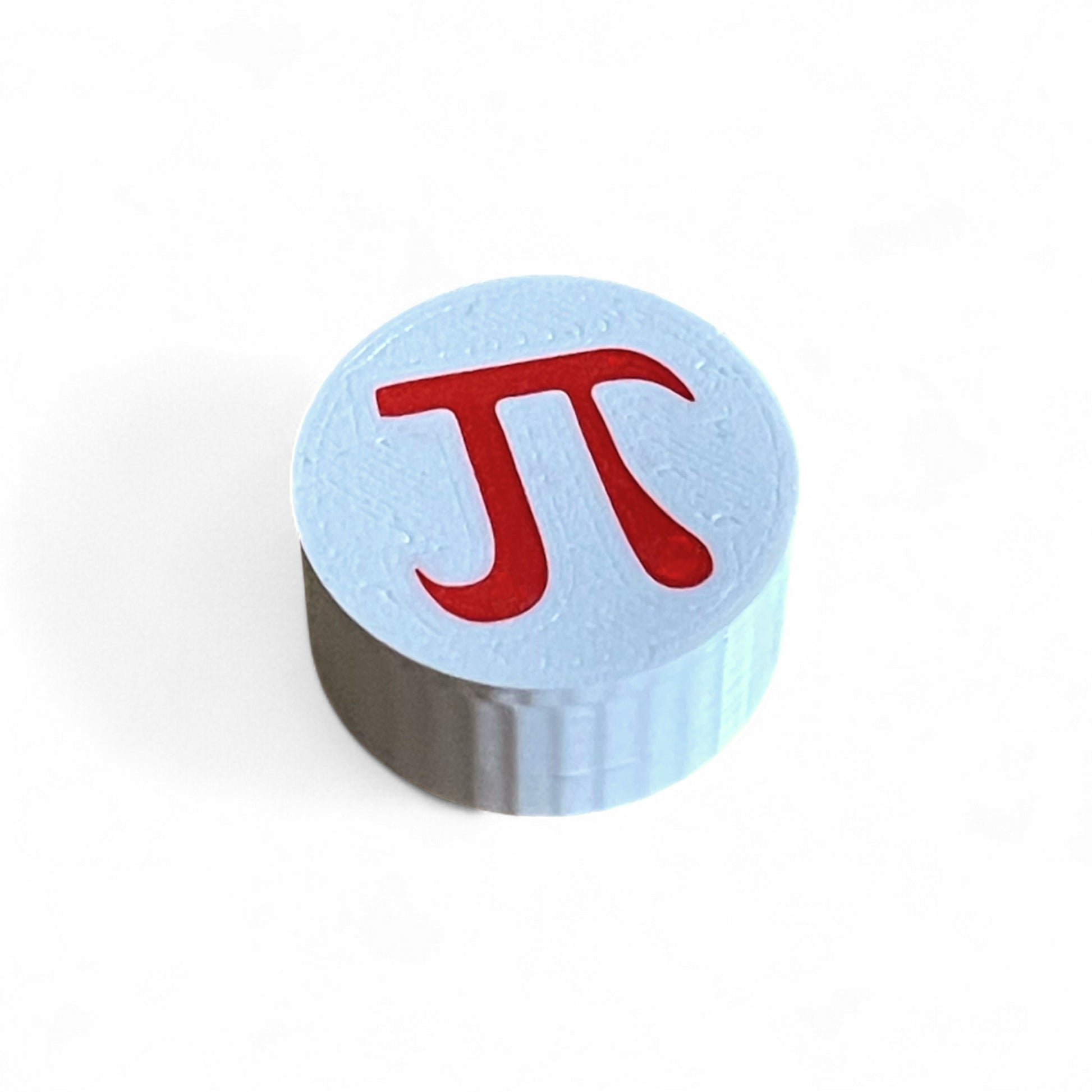 Guitar Pedal Footswitch Topper for 8.5mm / 10mm / 11mm Foot Switch. 3D printed Red Pi Design on a White Topper by Cold Earth Industries, shown on a white background.