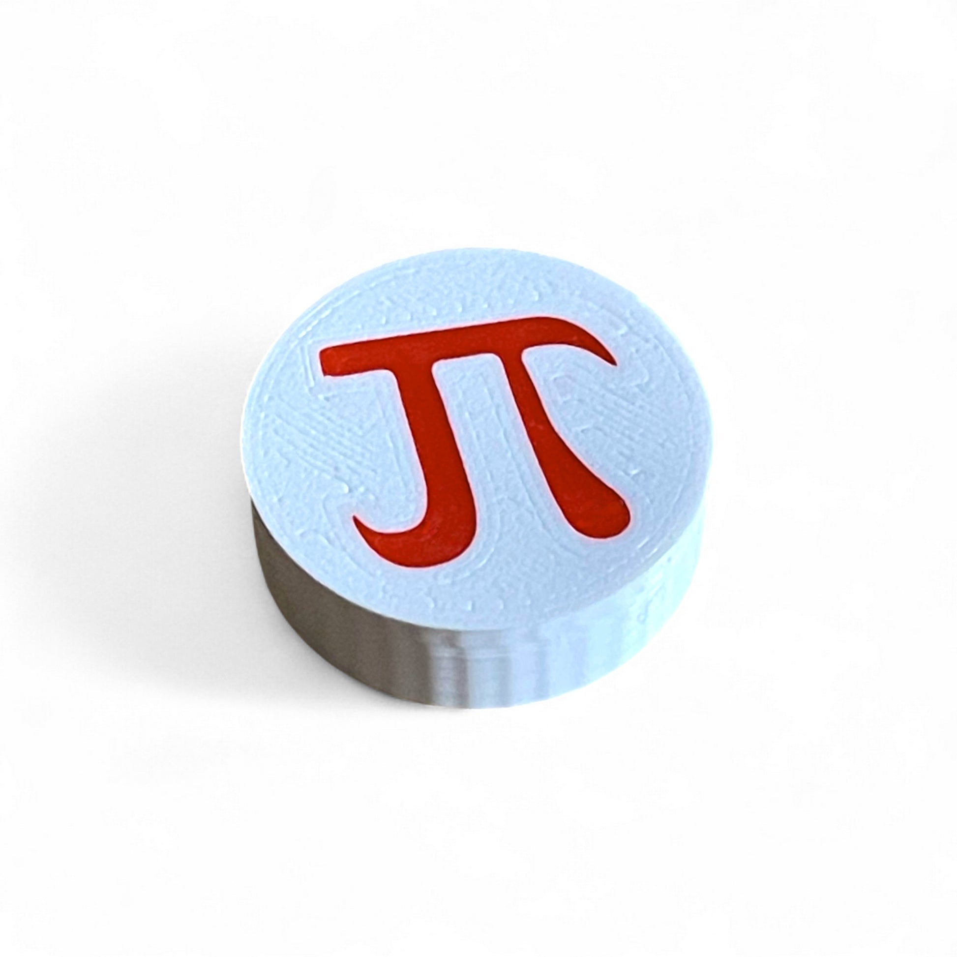 Low Profile Guitar Pedal Footswitch Topper for 8.5mm / 10mm / 11mm Foot Switch. 3D printed Red Pi Design on a White Topper by Cold Earth Industries, shown on a white background.