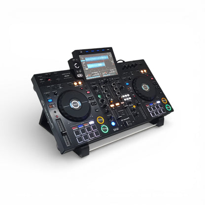 3D printed Pioneer XDJ RX2 / RX3 DJ Controller 45 degree stand by Cold Earth Industries in black, on a white background with Pioneer DJ RX3