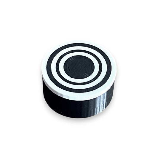 Guitar Pedal Footswitch Topper for 8.5mm / 10mm / 11mm Foot Switch. 3D printed Radar Design by Cold Earth Industries, shown in black with white rings on a white background.
