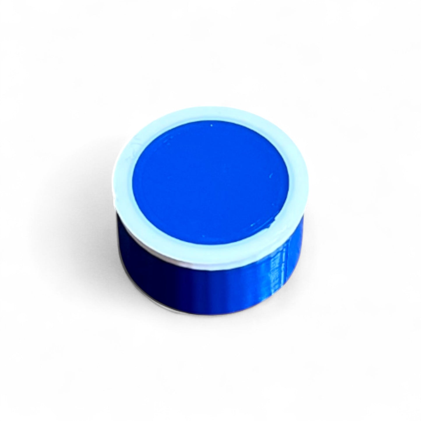 Guitar Pedal Footswitch Topper for 10MM Foot Switch. 3D printed Blue Base and White Ring Design by Cold Earth Industries, shown on a white background.