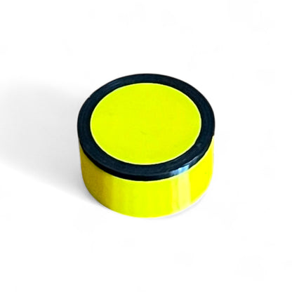 Guitar Pedal Footswitch Topper for 11MM Foot Switch. 3D printed Yellow Base and Black Ring Design by Cold Earth Industries, shown on a white background.